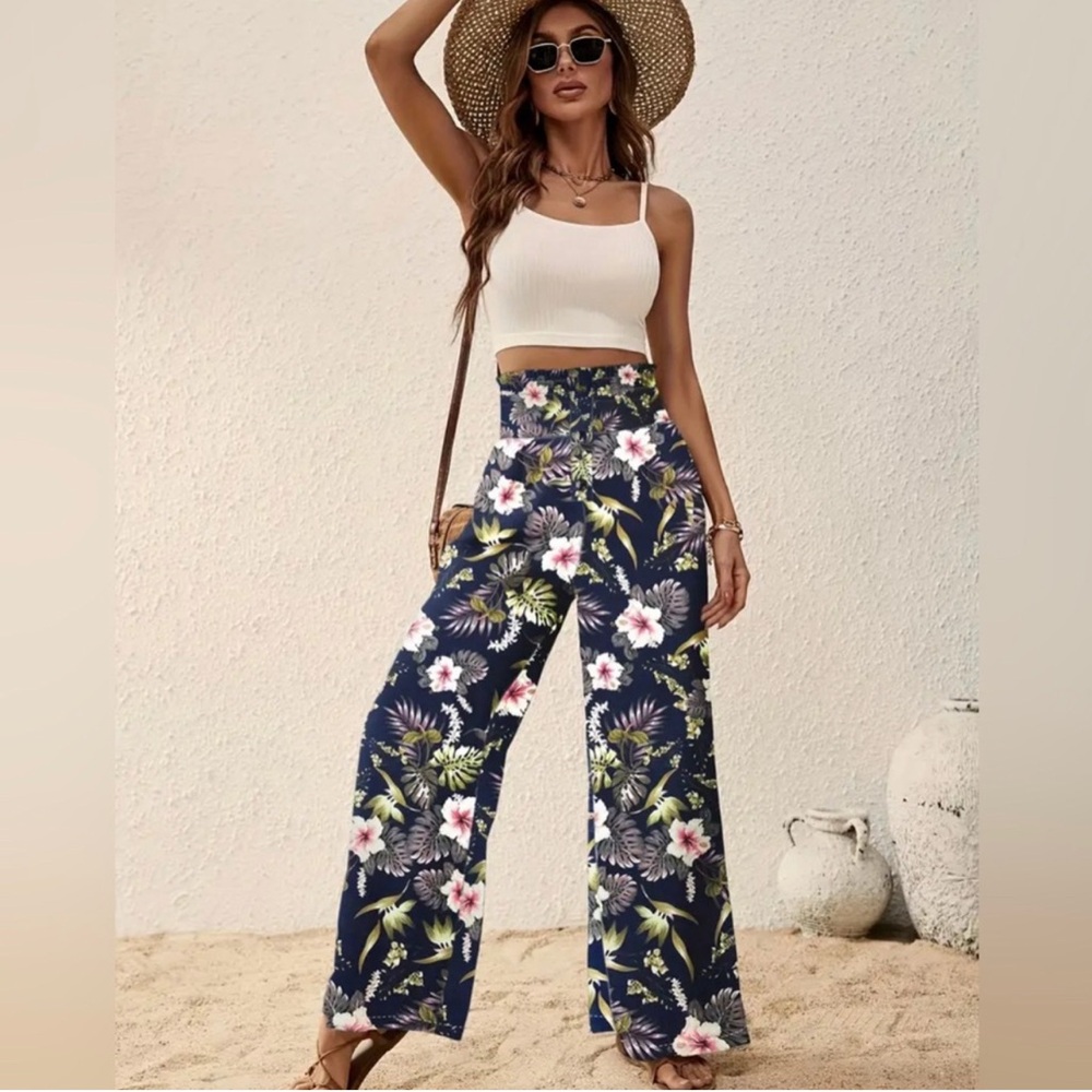 Bohemian Floral Print Wide Leg Pants - Comfortable & Stylish Loose Fit